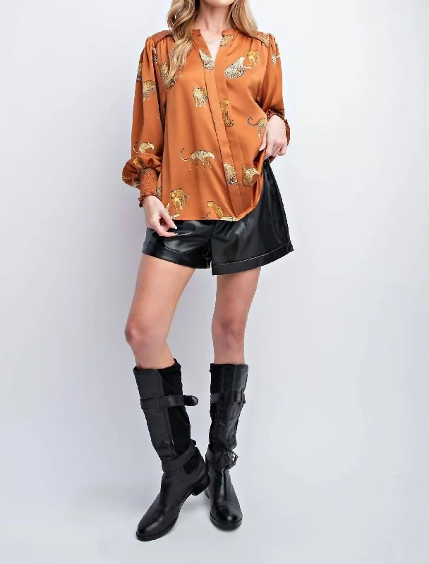 Cheetah Satin Top In Caramel Style Breakthroughs