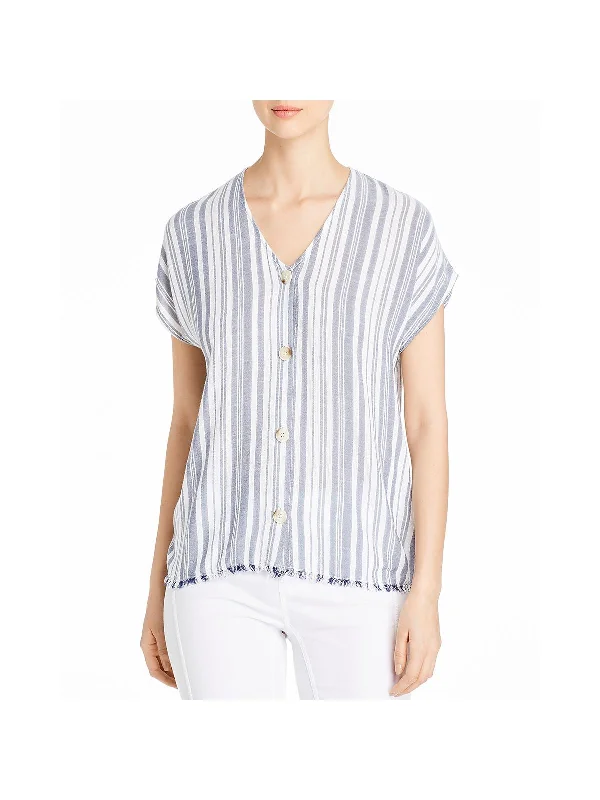 Cian Womens Stripe V-Neck Top Trend Forward Threads