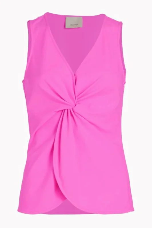 Cinq a Sept Women's Kenna Twist Front Sleeveless Top, Electric Pink Elegant Contour