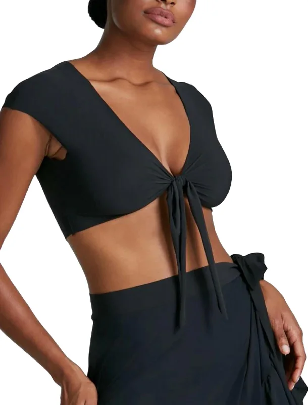 Classic Wrap Cover Up Crop Top In Black Chic Style, Always In Vogue