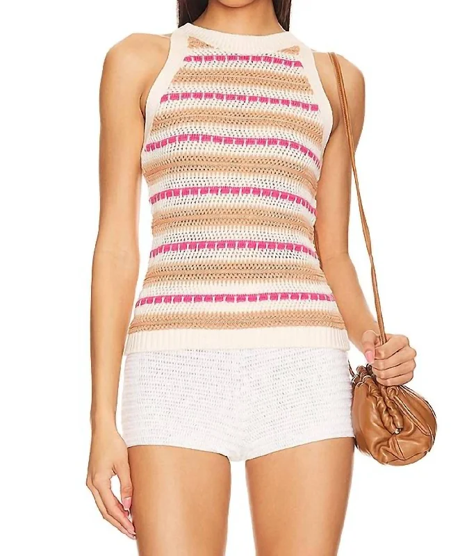 Coen Neon Accent Tank Top In Poppy Casual Elegance