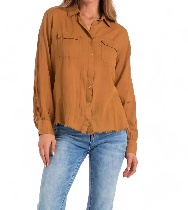 Collared Button Down Shirt In Dark Camel Vibrant Femme Fashion