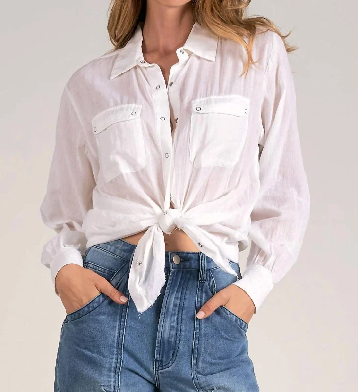 Collared Button Up Shirt In White Hot Picks