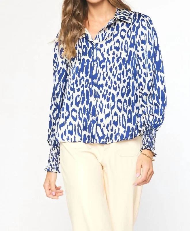 Collared Button Up Top In Navy And White Spring Fashion