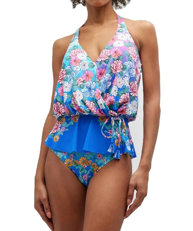 Color Blast Tankini Top In Multi Polished Finish