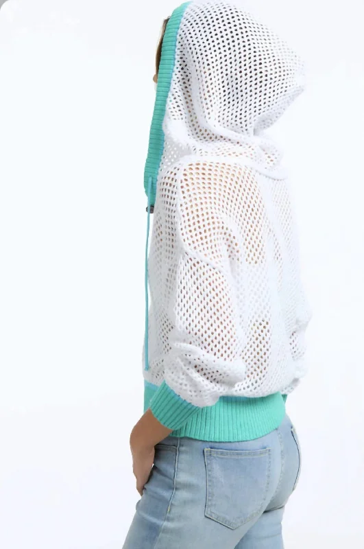 Color Block Henley Crochet Hoodie In Bleach White Multi Hot Sale