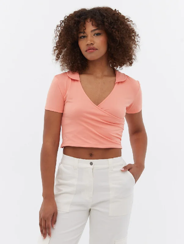 Constance Collared Wrap Crop Top Trendy Street Style