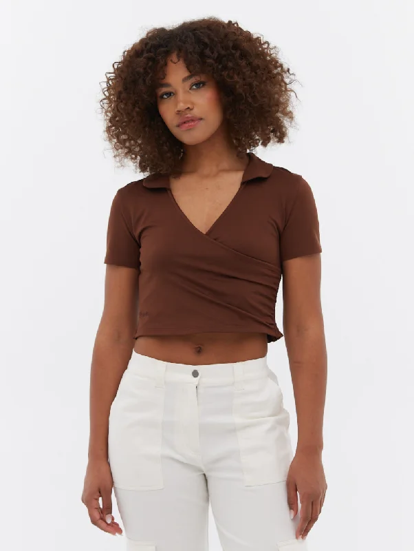 Constance Collared Wrap Crop Top Women's Urban Fashion