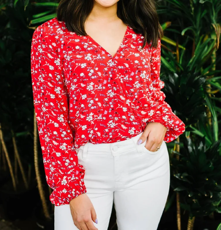 Cori Floral Blouse In Red Parisian Effortless Chic Style