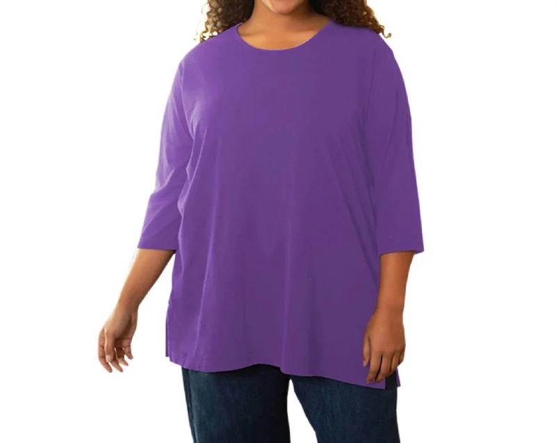 Cotton 3/4 Sleeve U-Neck Tee - Plus In Acai Trendy Threads