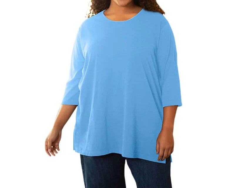 Cotton 3/4 Sleeve U-Neck Tee - Plus In Vista Chic Trends Unveiled