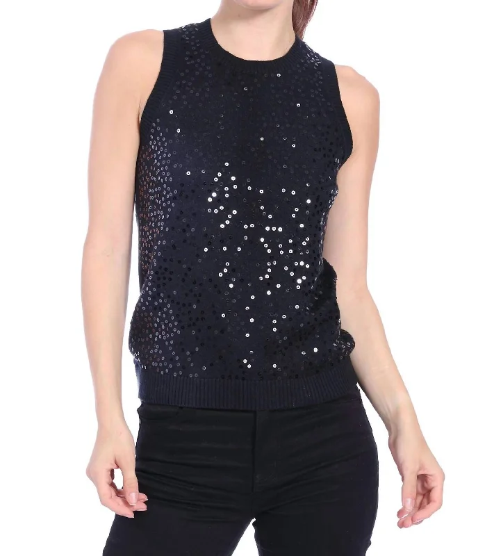 Cotton Cashmere Sequined Tank In Black Fashion Frontiers