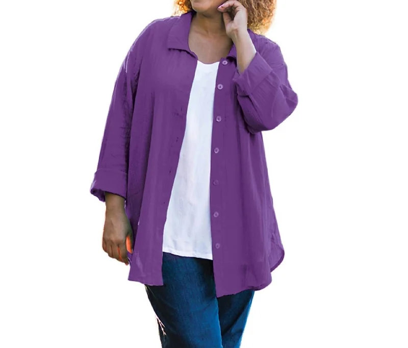 Cotton Collar Long Sleeve Kendall Shirt - Plus In Acai Chic And Edgy