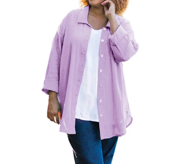 Cotton Collar Long Sleeve Kendall Shirt - Plus In French Lilac Relaxed Style