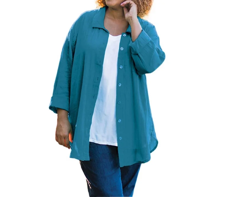 Cotton Collar Long Sleeve Kendall Shirt - Plus In Ocean Depths Odd Size Clearance Sale