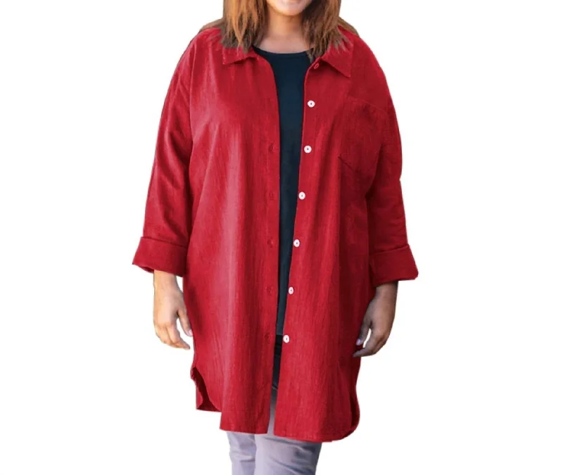 Cotton Collar Long Sleeve Kendall Shirt - Plus In Ruby Hot Brand Discounts