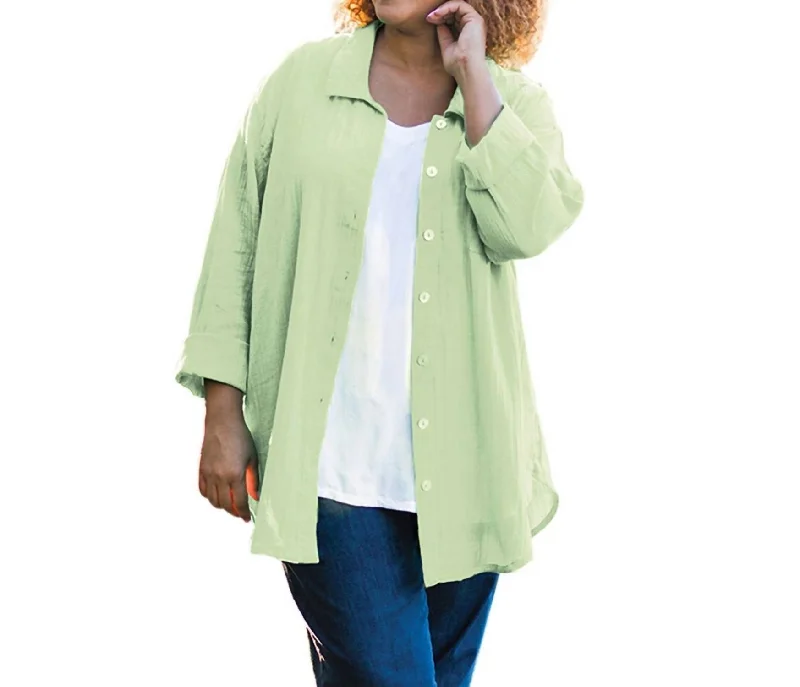 Cotton Collar Long Sleeve Kendall Shirt - Plus In Spindrift Season Appropriate Women's Collection