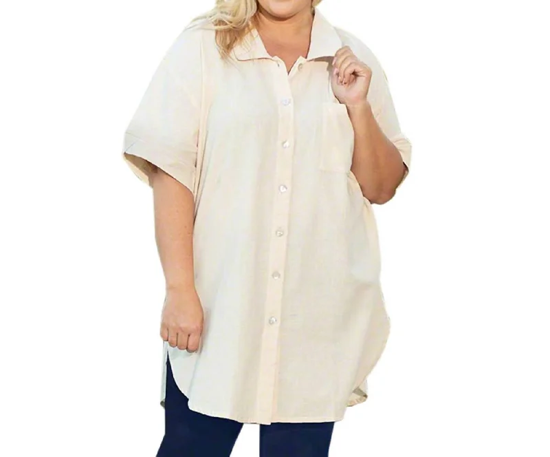 Cotton Collar Short Sleeve Kendall Tunic - Plus In Arctic White Formal Outfit