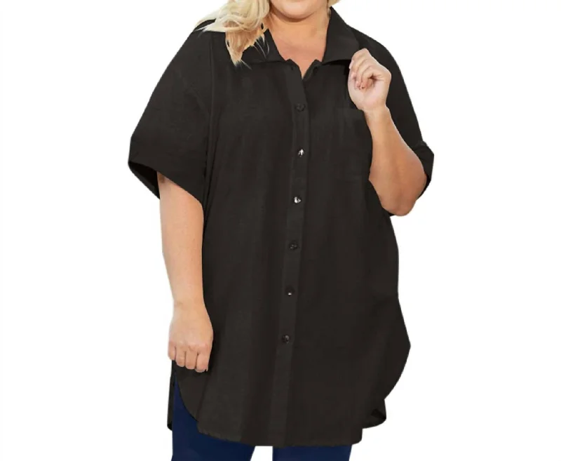 Cotton Collar Short Sleeve Kendall Tunic - Plus In Black Summer Fashion