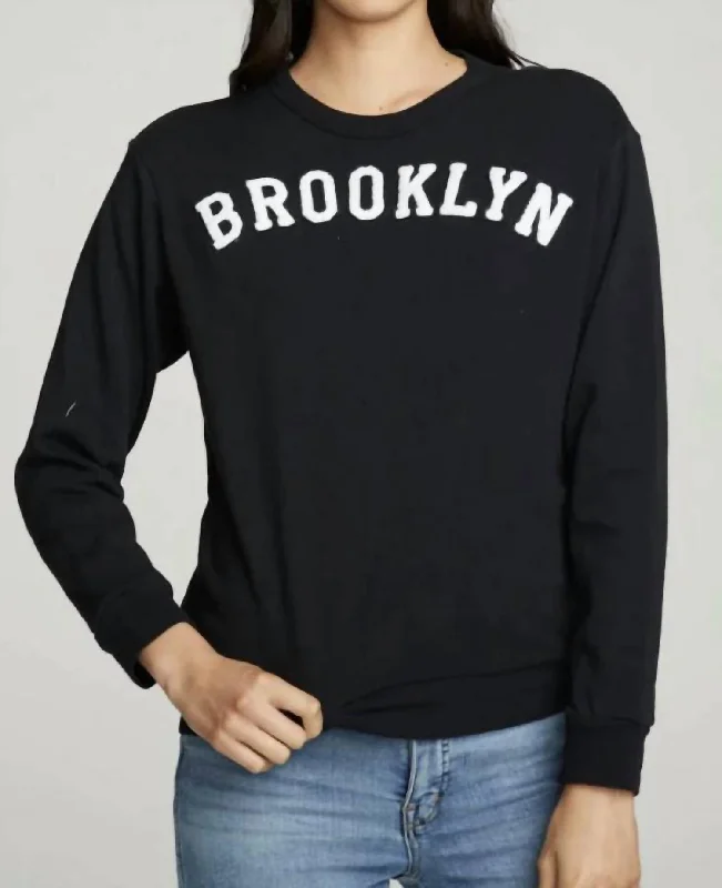 Cotton Fleece Long Sleeve Crew Neck Brooklyn In True Black Fashion Forward