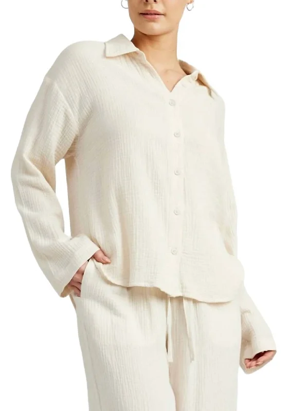 Cotton Gauze Button Up Shirt In Cream Clearance Sale, All Cheap