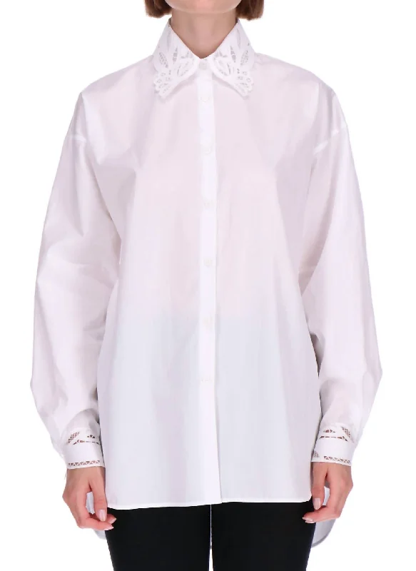 Cotton Poplin Lace Button Down In White Trend Leading Collection