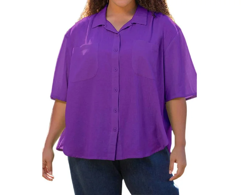 Cotton Short Sleeve Collar Shirt - Plus In Acai Daily Essentials