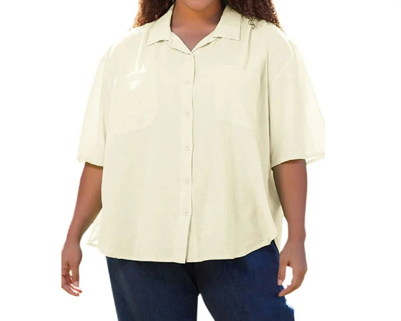 Cotton Short Sleeve Collar Shirt - Plus In Arctic White Fashion Essentials