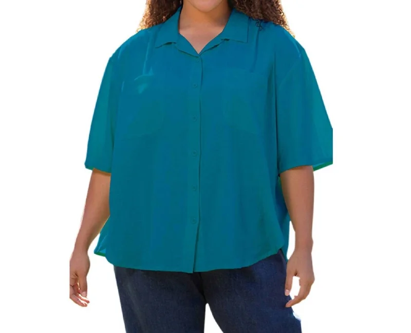 Cotton Short Sleeve Collar Shirt - Plus In Ocean Depths Chic Outfits