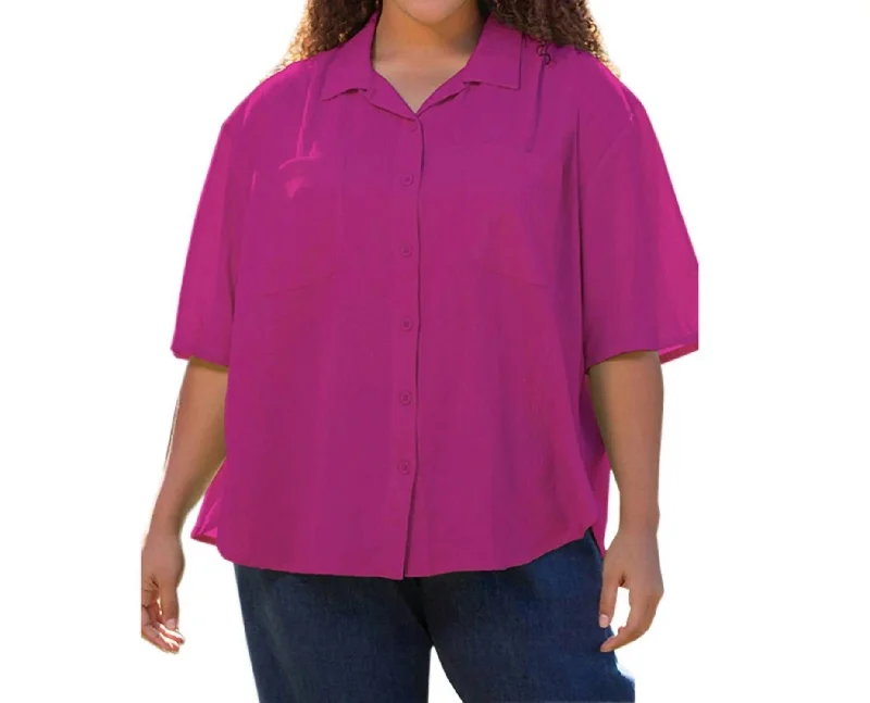 Cotton Short Sleeve Collar Shirt - Plus In Zinnia Chic And Trendy