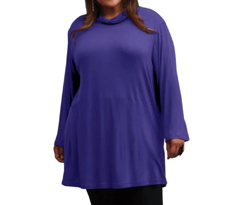 Cowl Neck Turtleneck Tunic - Plus In Blueberry The Latest Trends