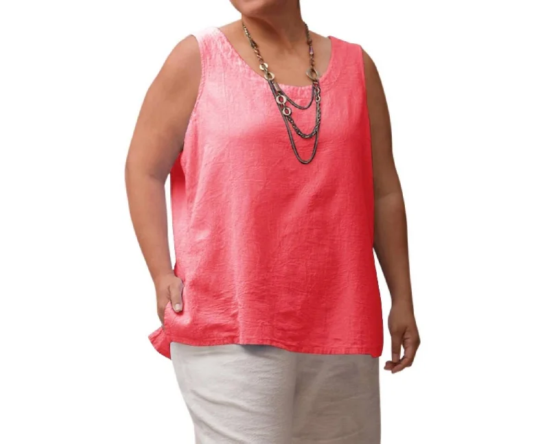 Crinkle Cotton Sleeveless Top - Plus In Blush Coral Season Sale