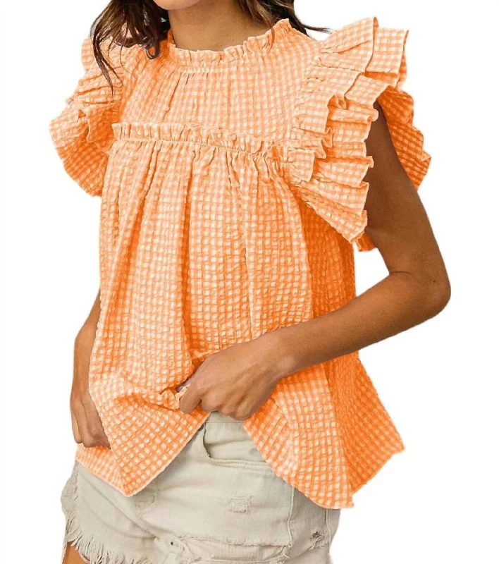 Crinkle Gingham Top In Orange Limited Time Offers