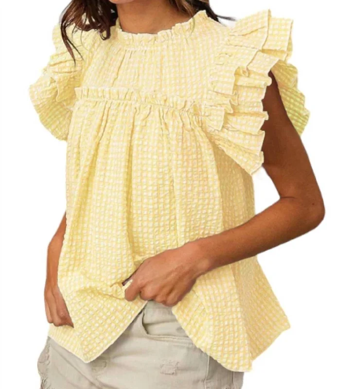 Crinkle Gingham Top In Yellow Hot Styles