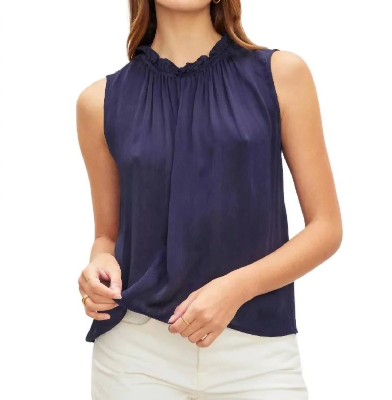 Crinkled Viscose Kiana Top In Navy Chic Trend Collection