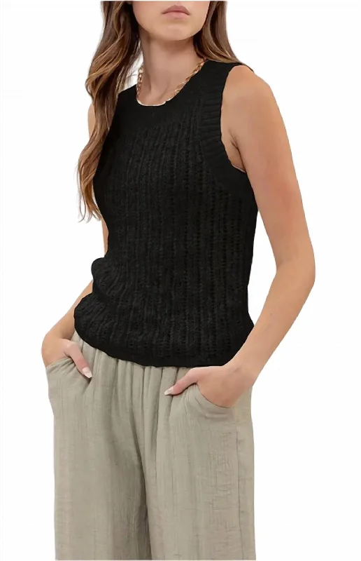 Crochet Knit Tank Top In Black Huge Discounts This Week