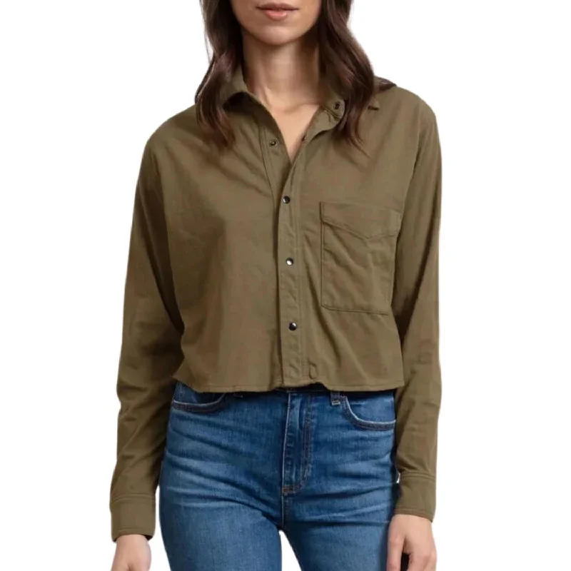 Cropped Button Up Shirt In Fatigue Trend Driven Wardrobe