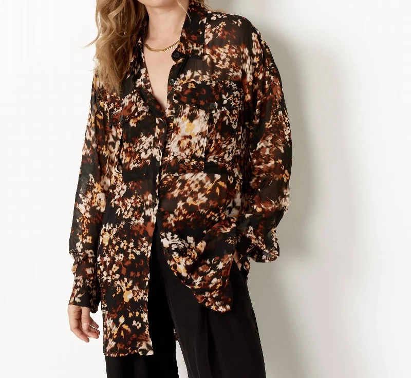 Cross Tris Shirt In Dark Brown Floral Ends Soon