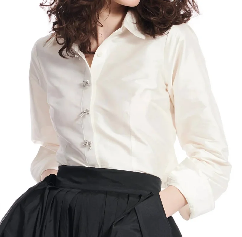 Crystal Bow Taffeta Shirt In Cream The Epitome Of Modern Women's Fashion