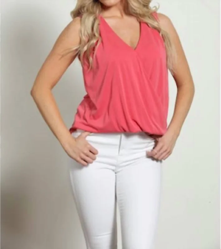 Cupro Surplice Top In Coral Embrace New Fashion