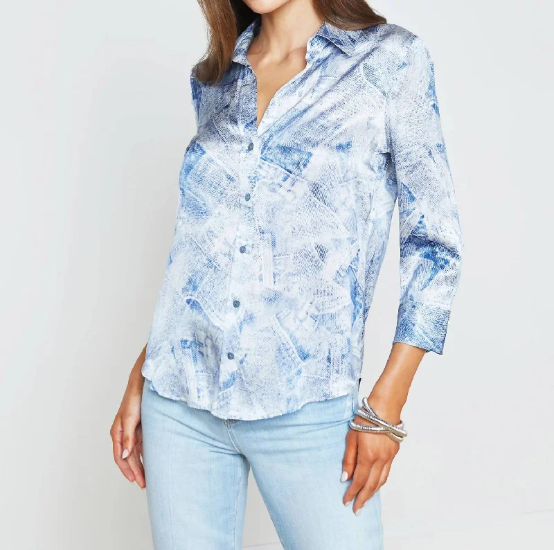 Dani 3/4 Sleeve Blouse In Blue Multi Denim Great Deals On Ethnic Cultural Wear