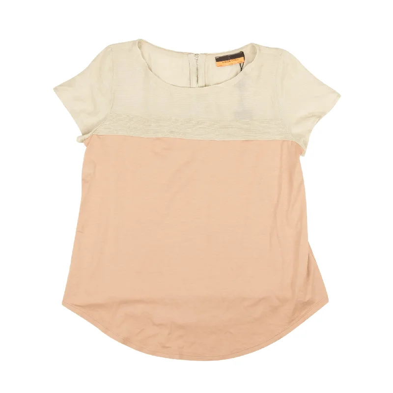 Davide Cenci Mixed Media Short Sleeve T-Shirt - Beige/Blush Feminine Elegant