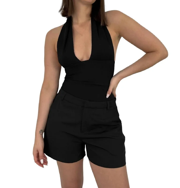 Deep V Knit Halter Top In Black Cool Prices