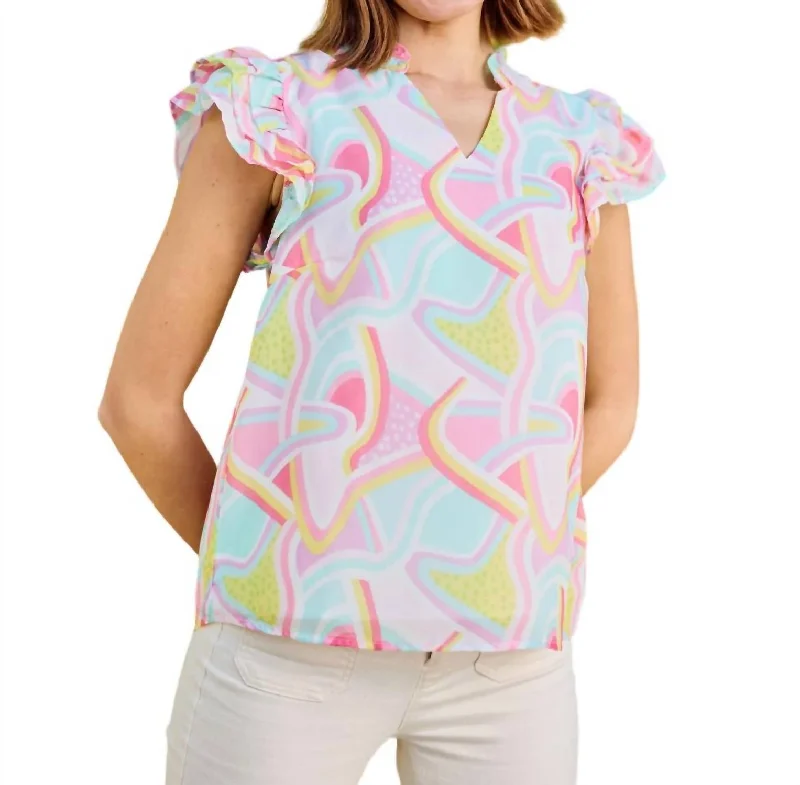 Double Ruffle Sleeve Top In Dream Darling Pink Premium Fashion