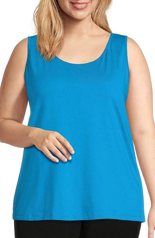 Double Scoop Neck Tank In Turquoise Stylish Spring Fashion