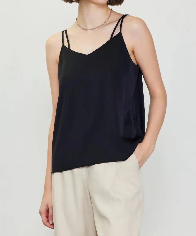 Double Strap Tank Top In Black Winter Warm - Up Sale