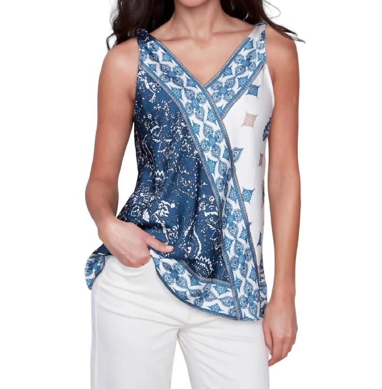 Double V-Neck Print Top In Paisley Gift Ideas