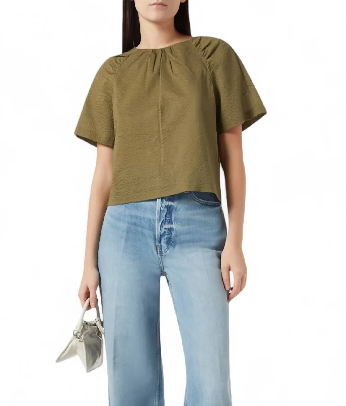 Draped Short Sleeve Cotton Blouse In Cypress Fashion Deal