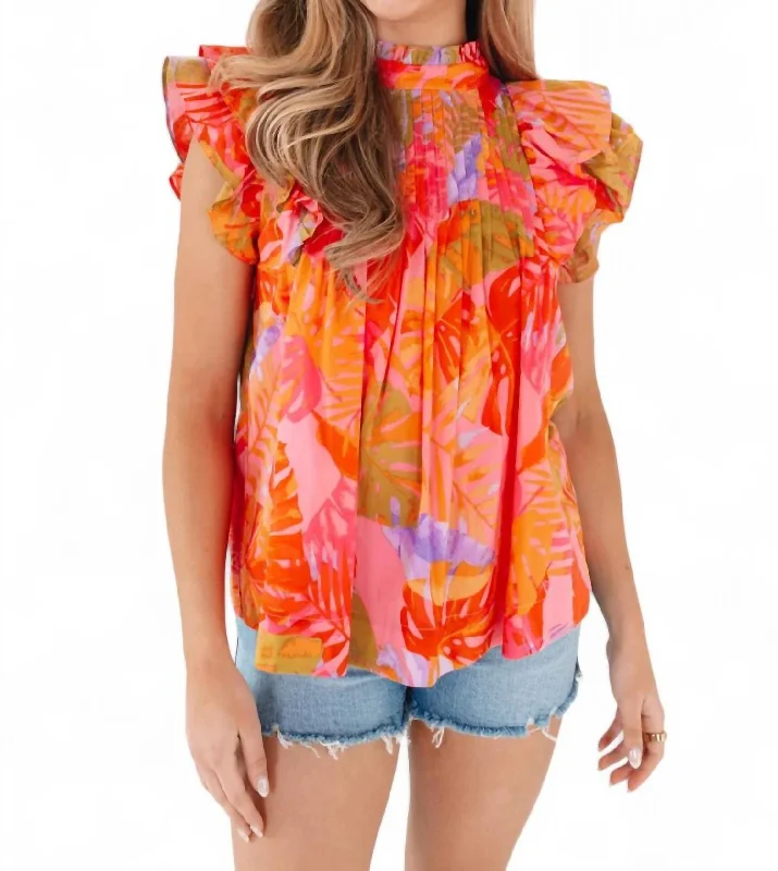 Eden Pleated Lined Cotton Top In Pink Multi Step Ahead, Lead The Trend