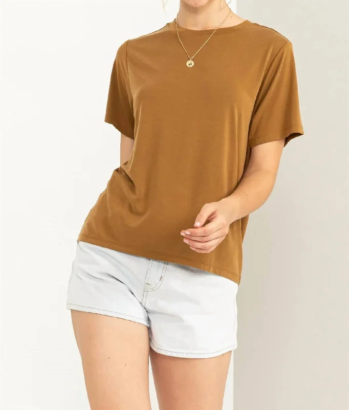 Effortlessly Cool Short Sleeve Top In Pale Brown Fashion Forward Femininity